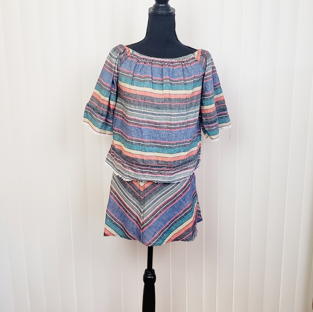 Free People DRA Linen Striped Top And Skirt Top Size XS Skirt Size 8